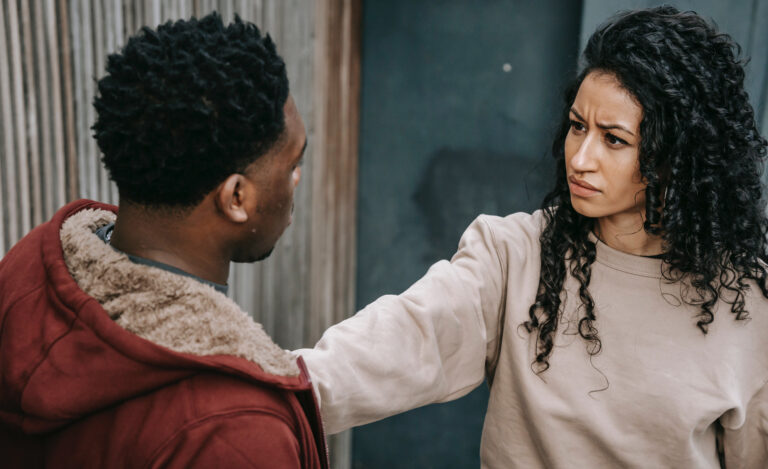 Woman setting boundaries with her partner