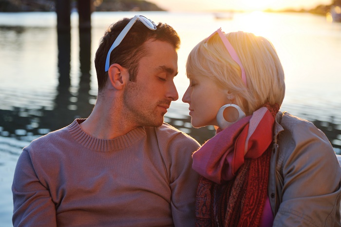 couple in love have romantic time on boat