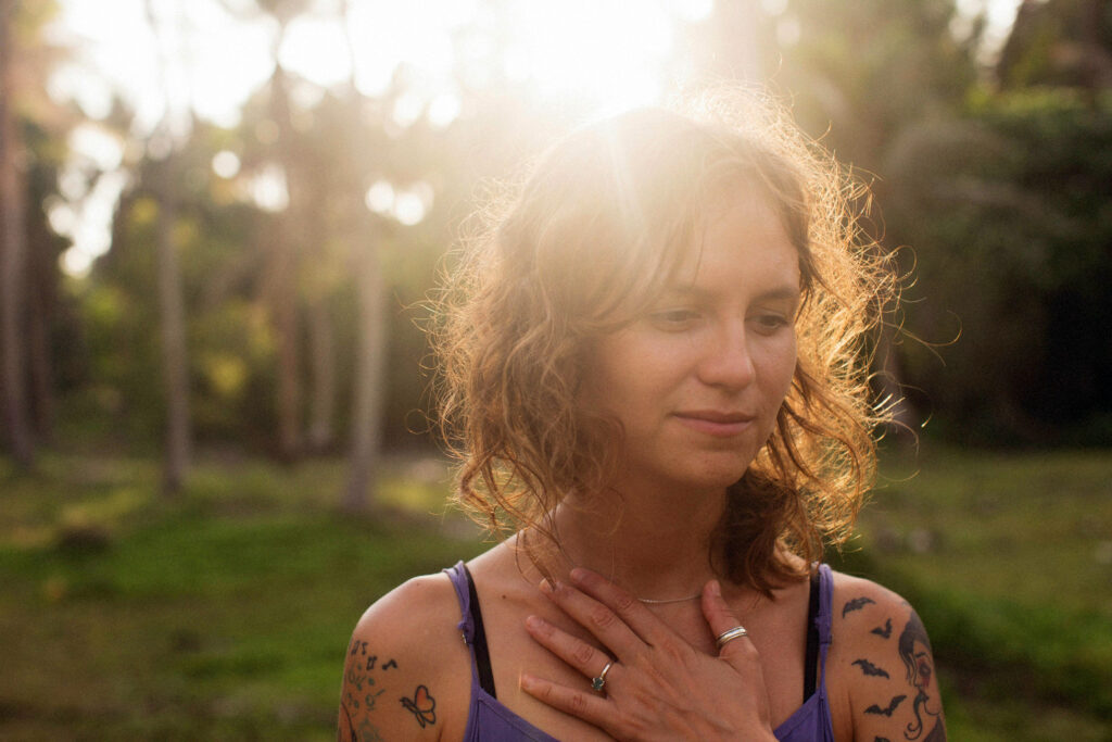 Woman trying out eros breath exercises