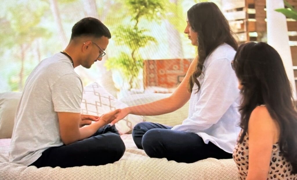 Two Virgin Island participants are guided in the art of touch by sexologist Celeste Hirschman