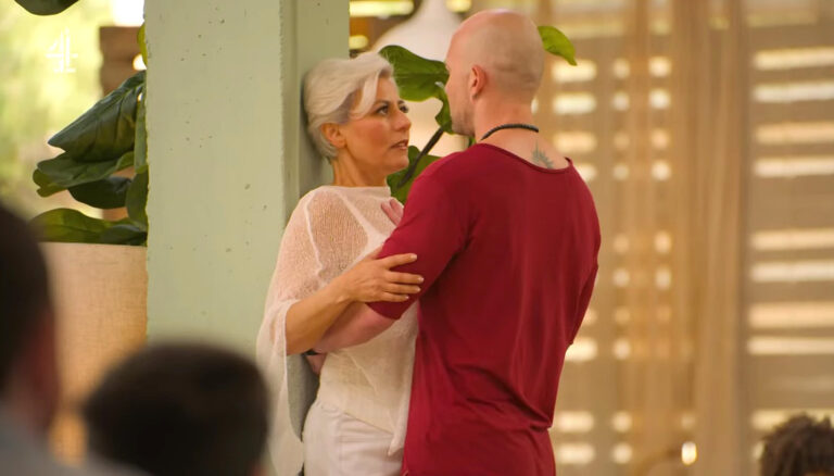 Dr. Danielle Harel demonstrates the wall seduction exercise on Channel 4's Virgin Island show
